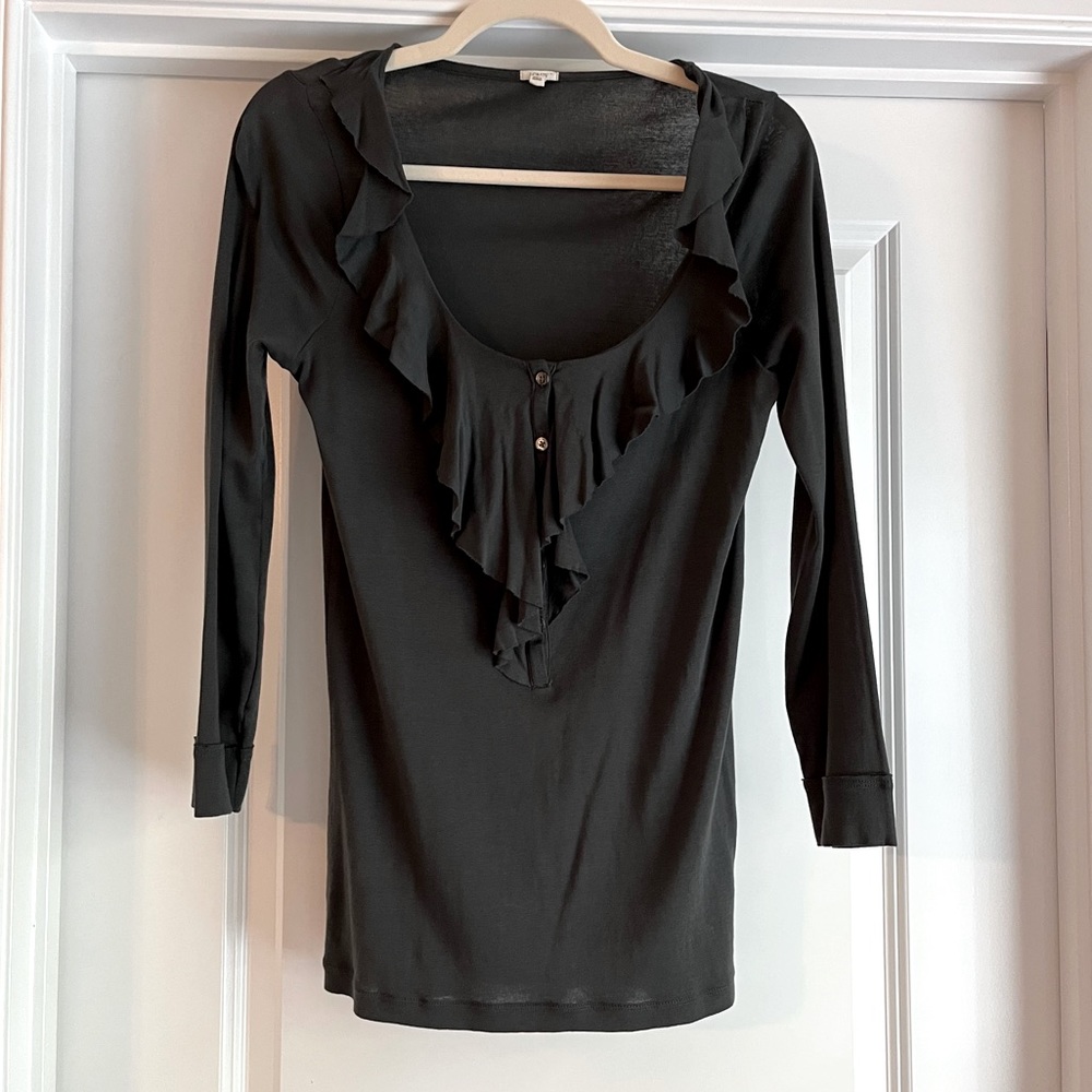 J. Crew Charcoal Gray Ruffle-Neck Shirt Size Small